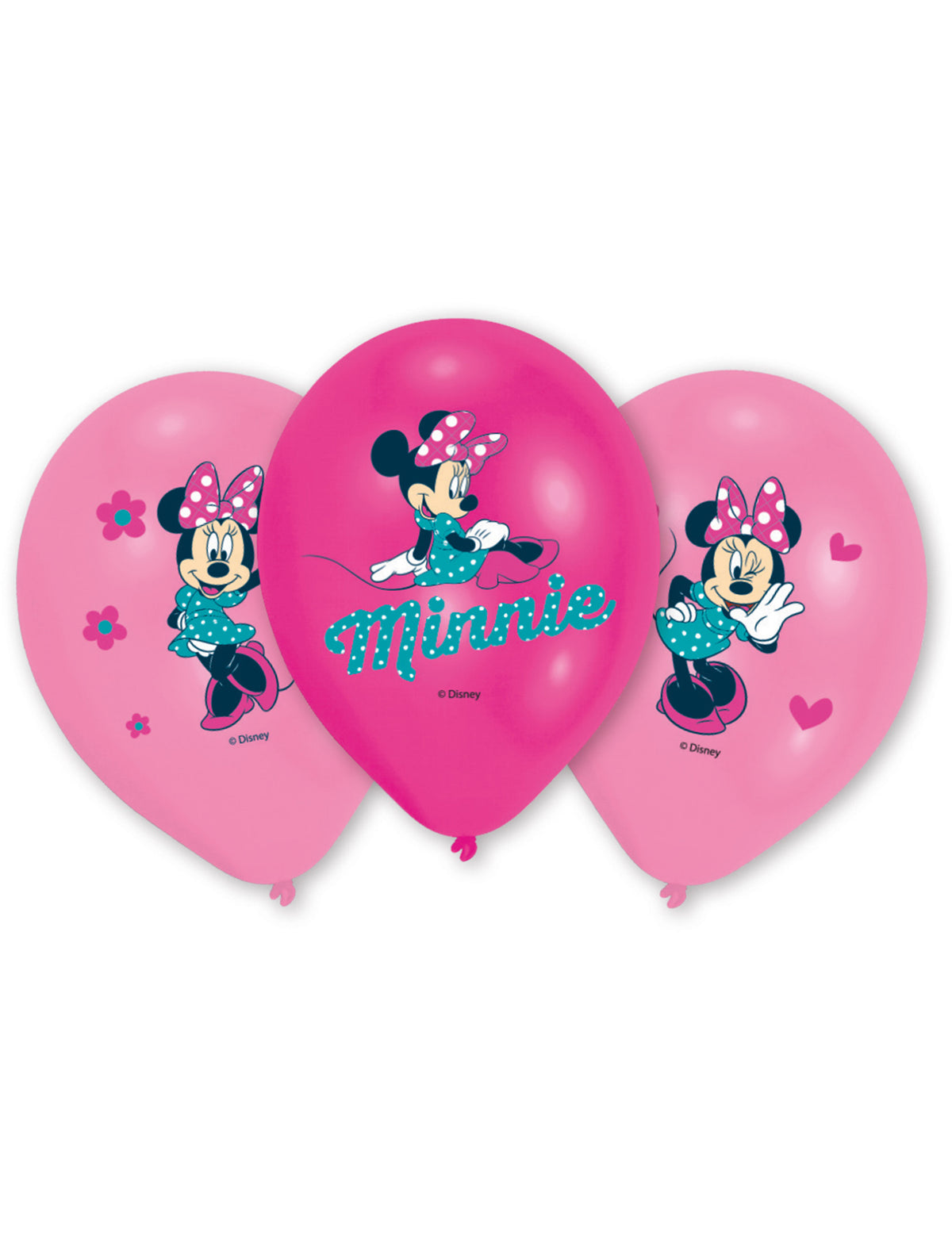 Ballons en latex Minnie rose et fuchsia avec motifs imprimés