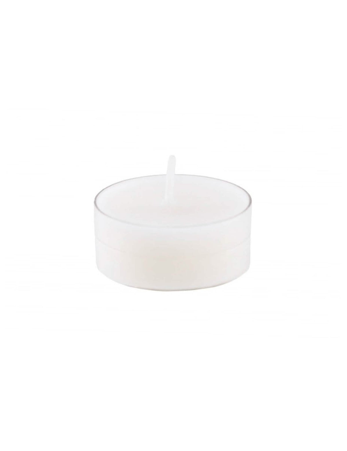 velas de chá brancas com suporte transparente