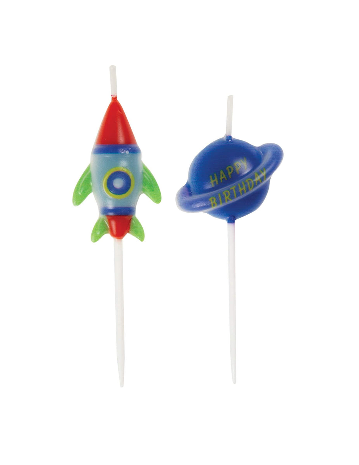 velas de aniversário univers para criança em forma de foguetão e de planeta azul