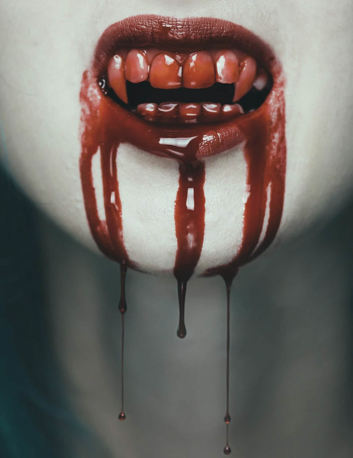 Rendu do efeito sangrento no rosto das cápsulas de sangue líquido