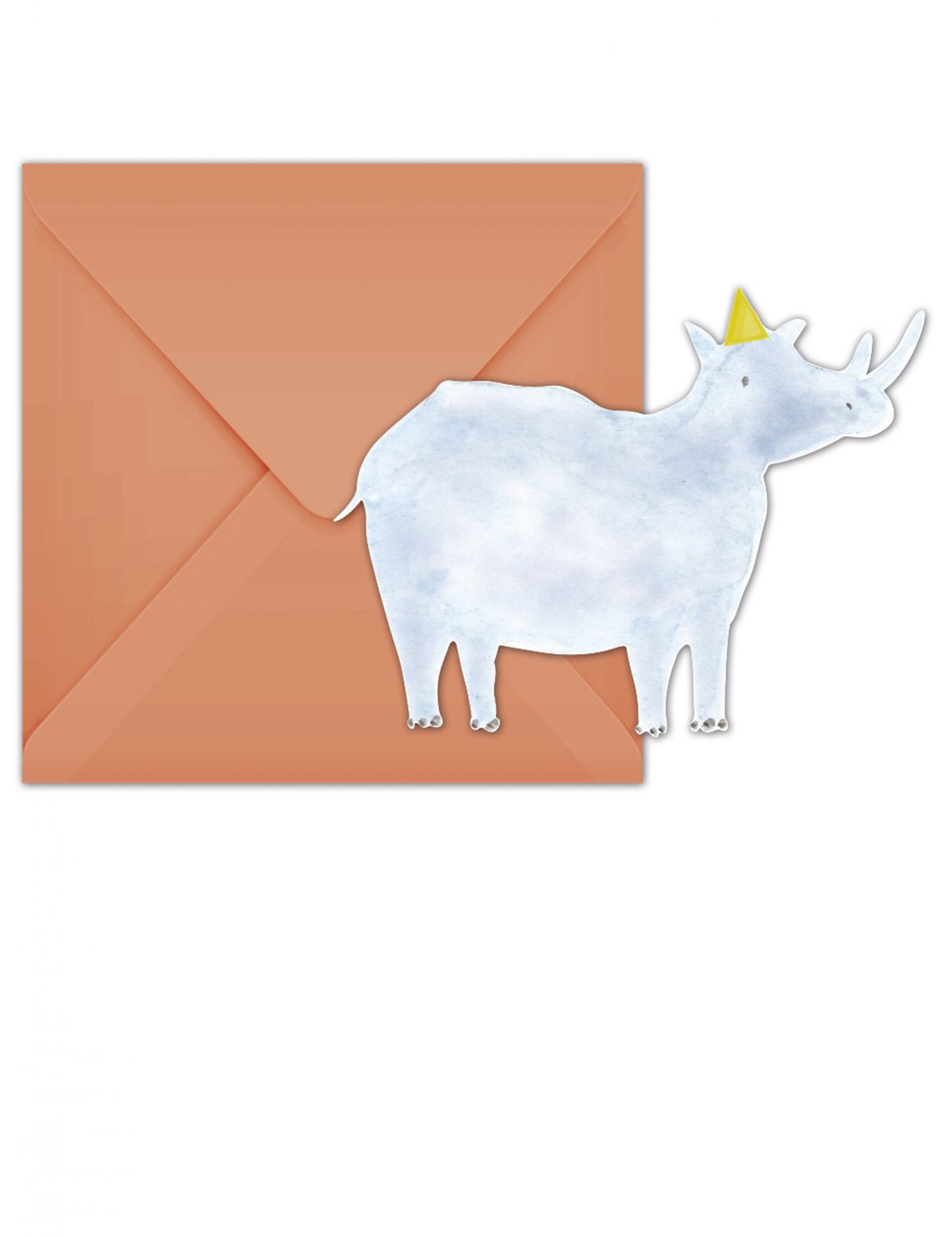 Cartões de convite com envelopes safari rinoceronte para criança cor de laranja e azul