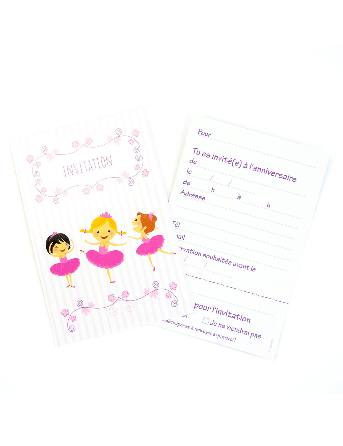 Cartões de convite com envelopes Ballerinas para criança cor de rosa e branco