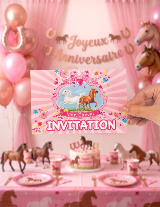 6 Cartões de convite com envelopes ?Meu Cavalo? para lanche festivo