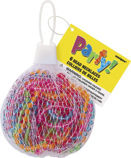 6 colares de pérolas de plástico transparentes e coloridos