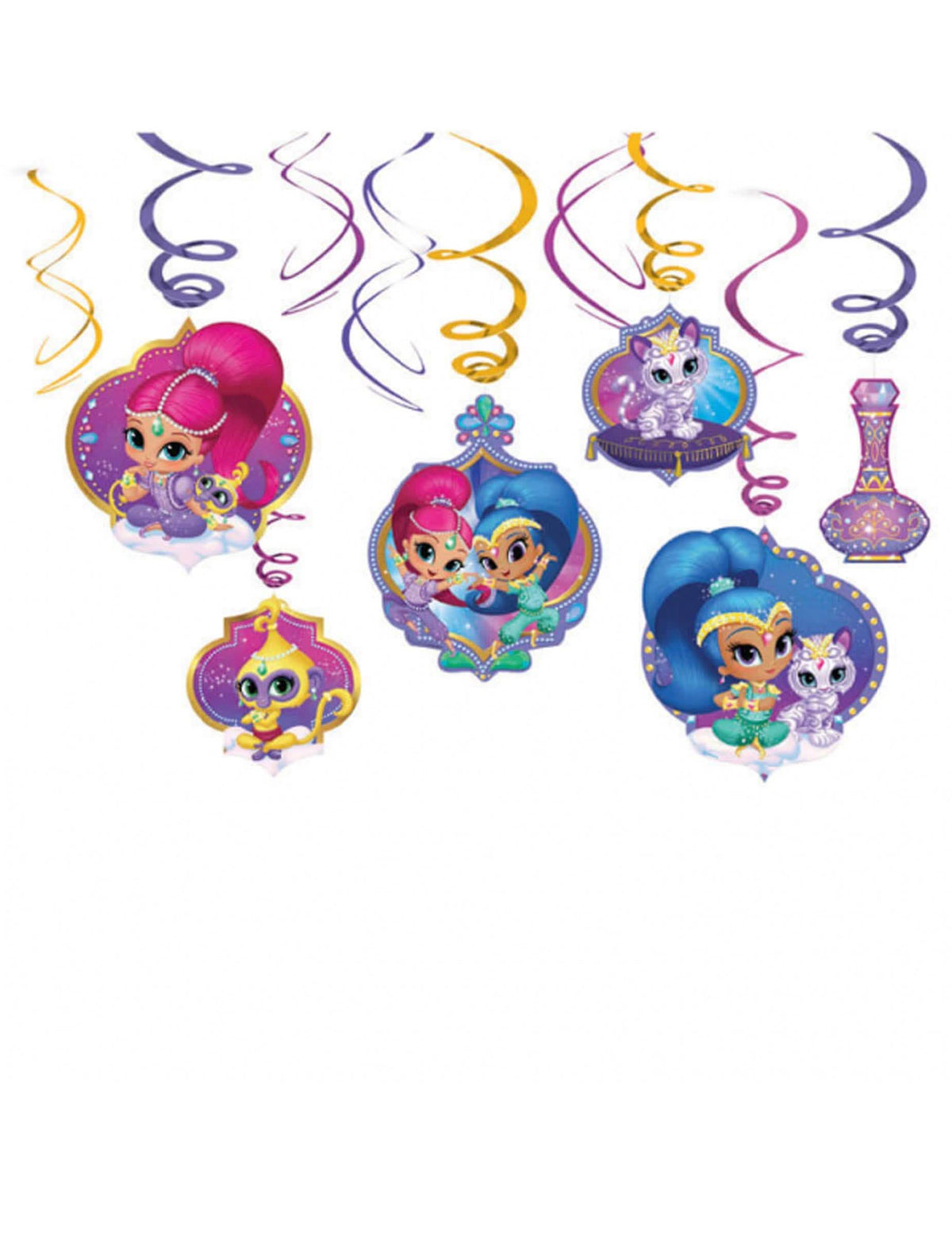 Decorações suspensas Shimmer e Shine para criança multicoloridas com espirais