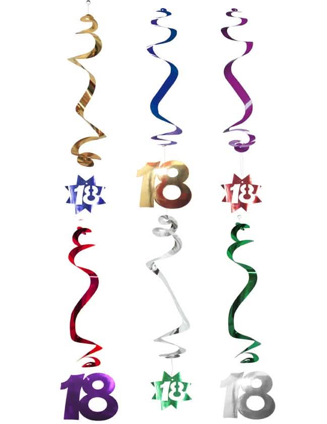 Decorações para pendurar em espiral 18 anos para aniversário multicoloridas metalizadas