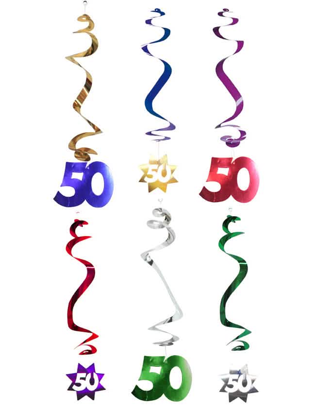 Decorações para pendurar em espiral 50 anos para aniversário multicolores metalizadas