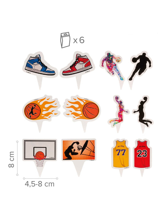 Kit de decoração para 6 cupcakes com toppers de Basquetebol