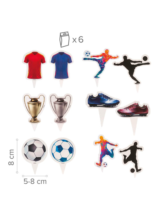 Kit de 6 decorações para cupcakes com toppers de Futebol