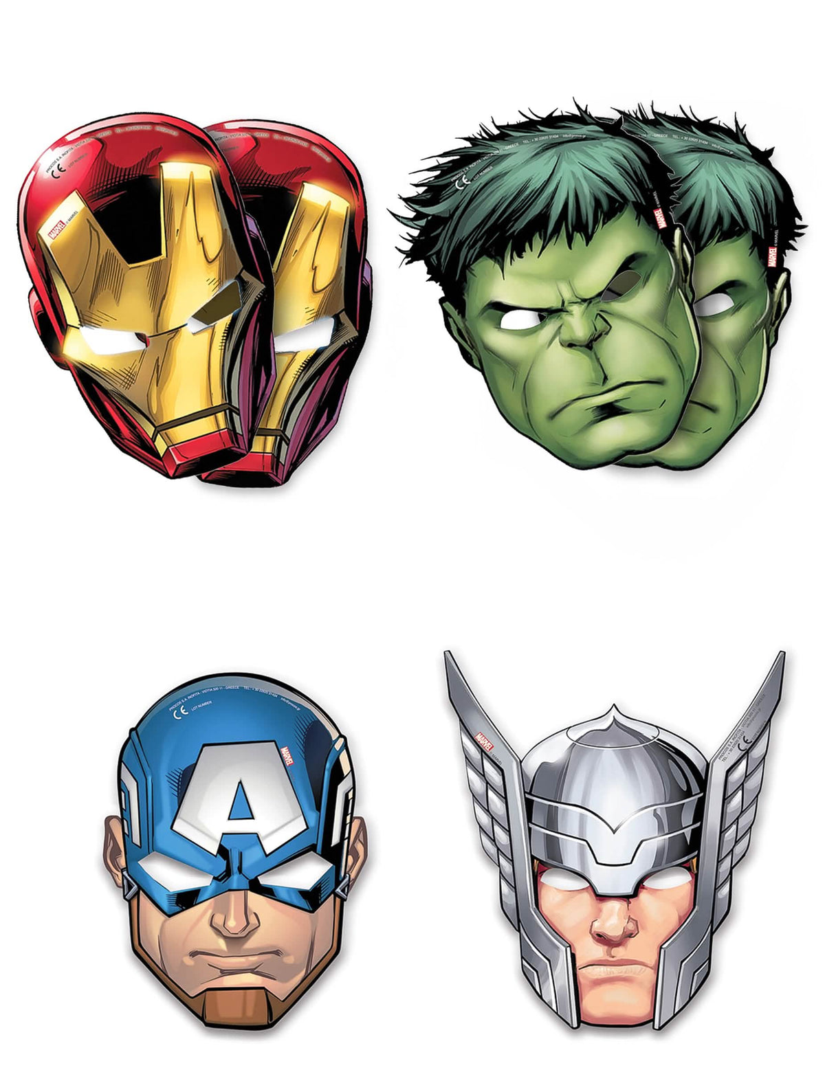 Lote de 6 máscaras de cartão Avengers Mighty para criança multicoloridas Iron Man Hulk Capitão America e Thor