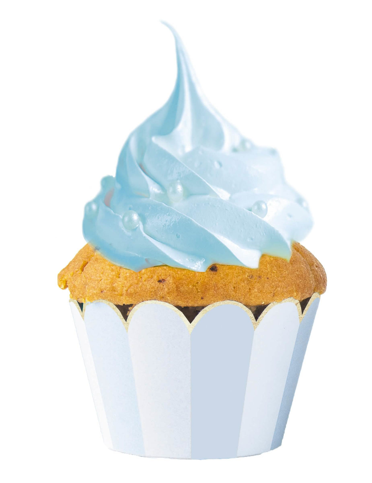 Formas para cupcake azuis e brancas às riscas com rebordo festonado