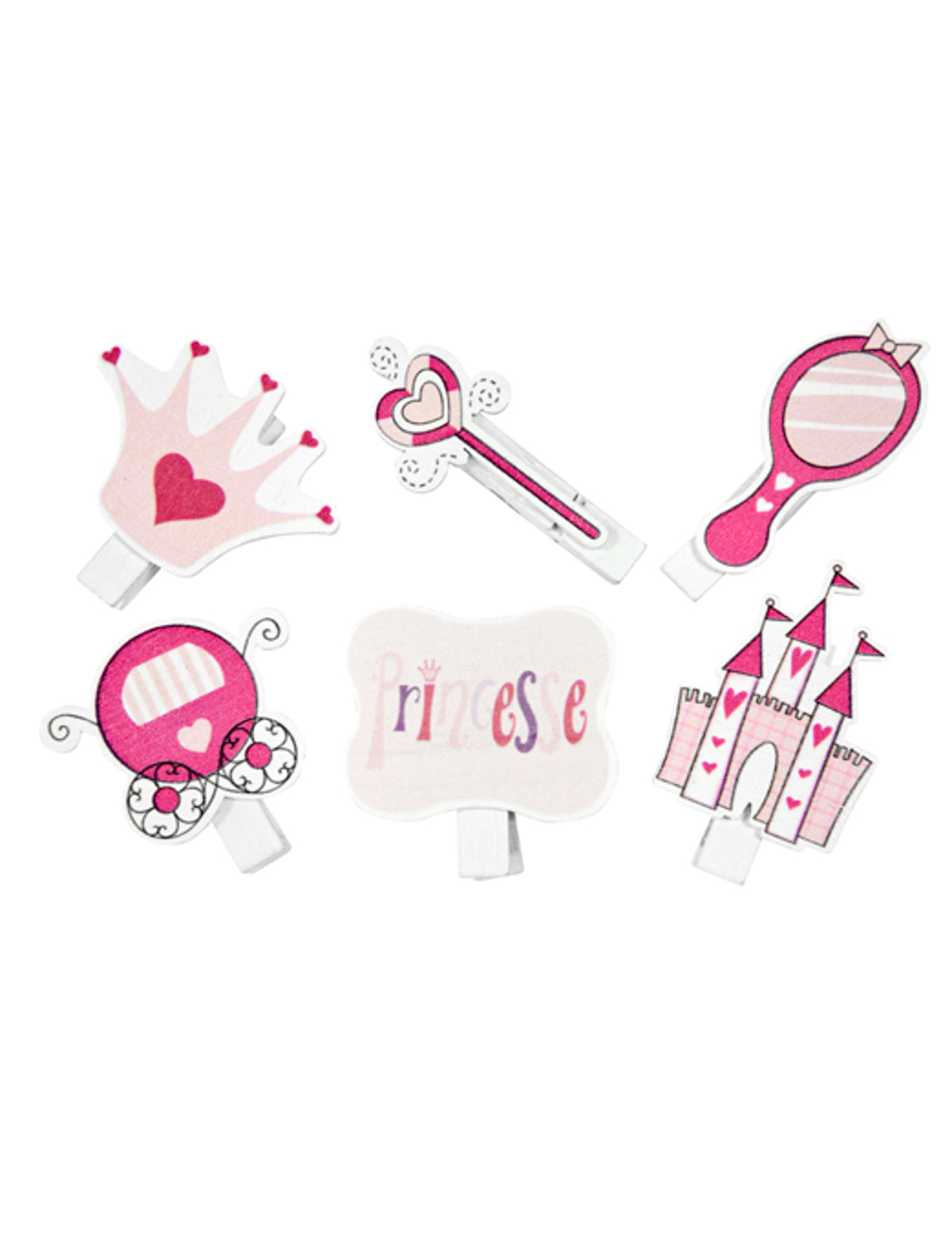 Pinces décoratives thème princesse pour table d'anniversaire rose et blanc