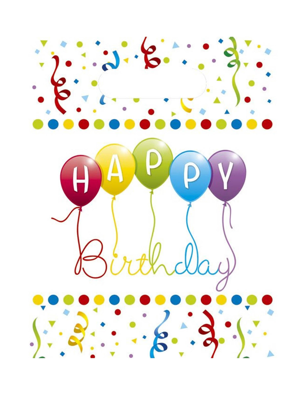 sacos de prenda Happy Birthday multicolor em plástico com balões e confettis