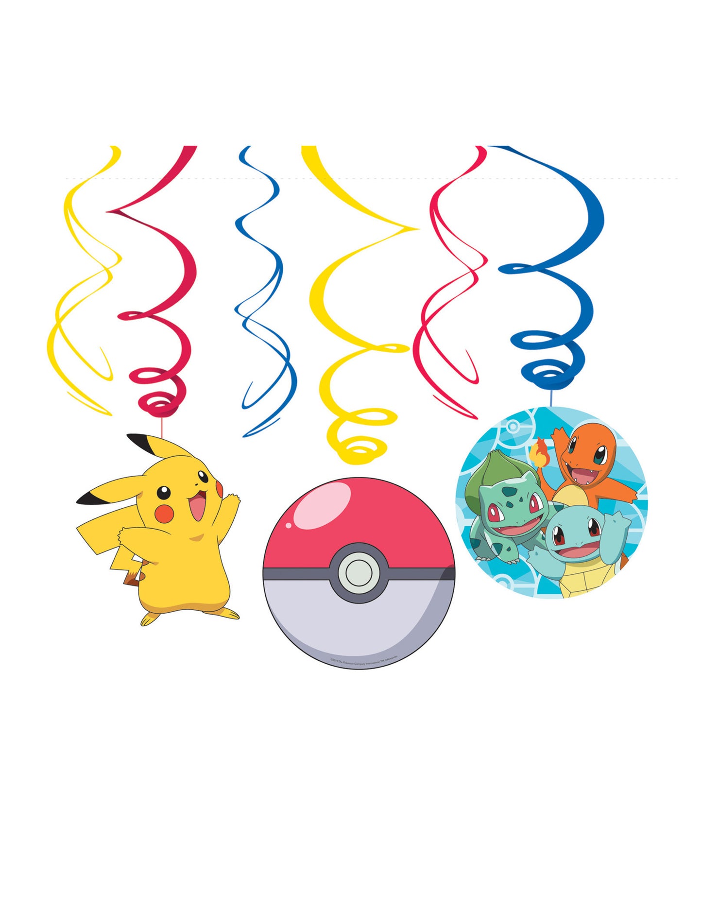 6 Suspensions en spirales Pokémon pour fête multicolores avec Pikachu et Pokéball