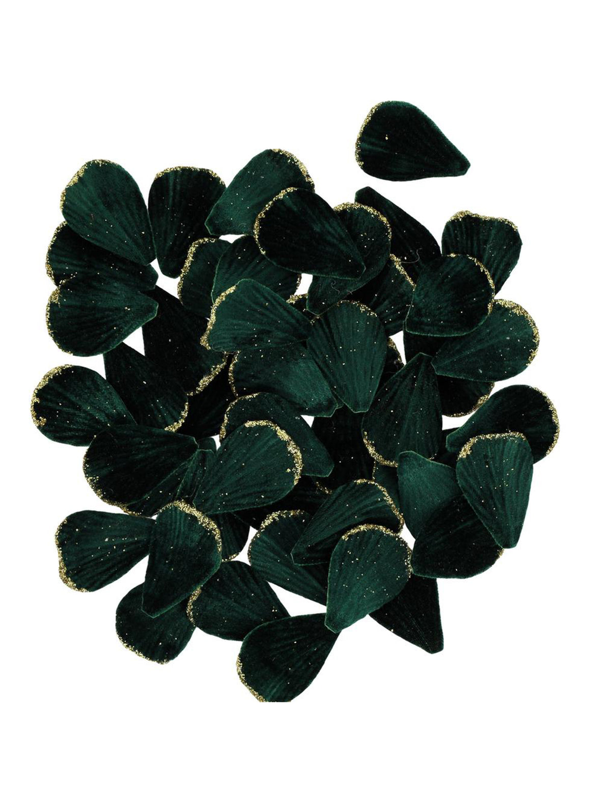 60 pétalas de veludo verde escuro e dourado 3 x 5 cm