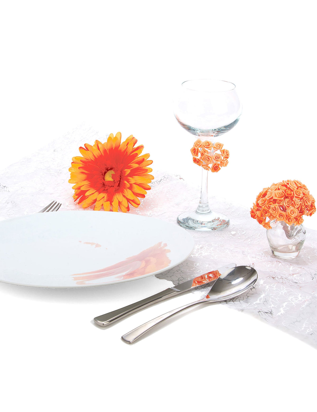 Mini-rosas de cetim em hastes para decoração de mesa