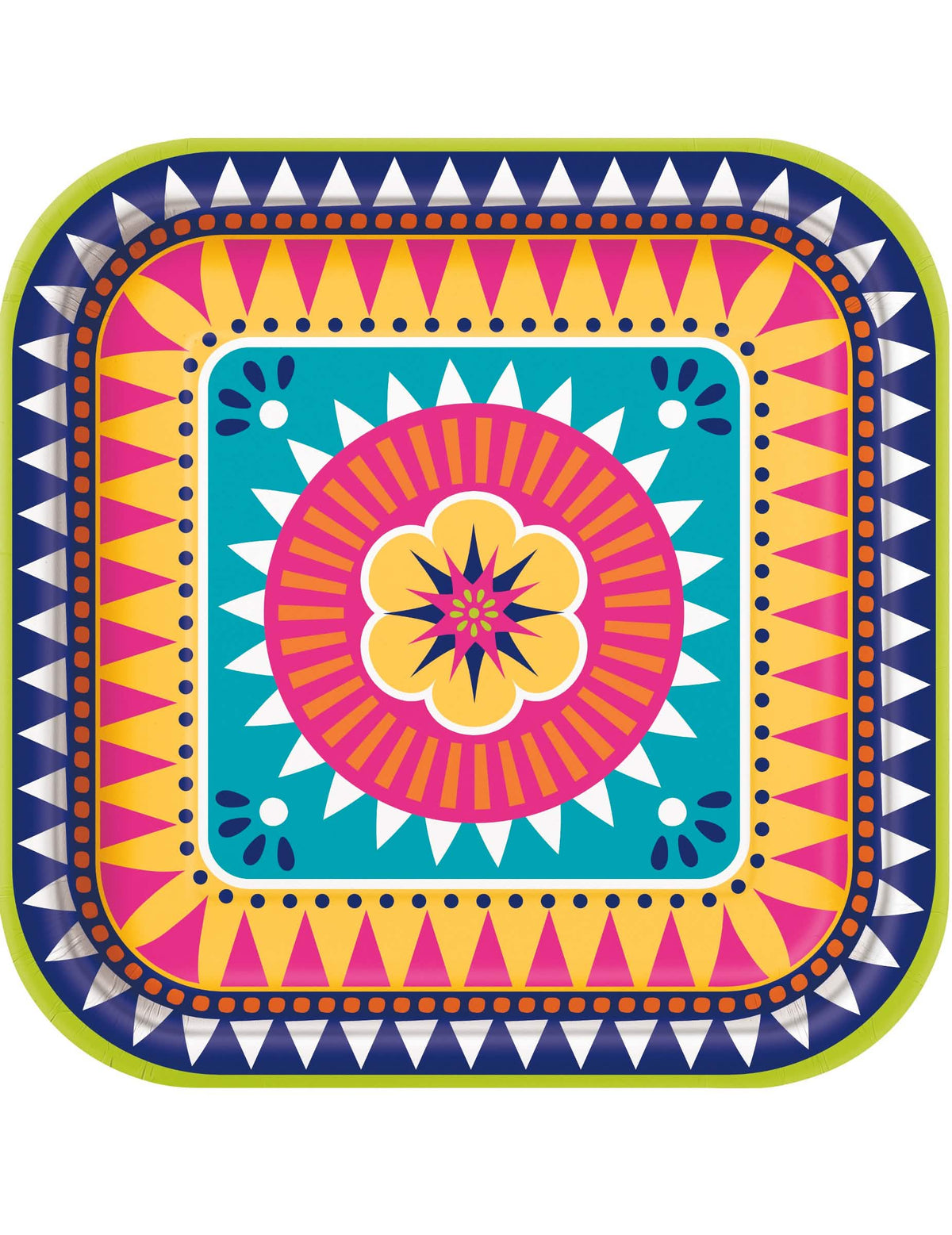 Assiettes carrées en carton boho fiesta multicolores avec motif fleur