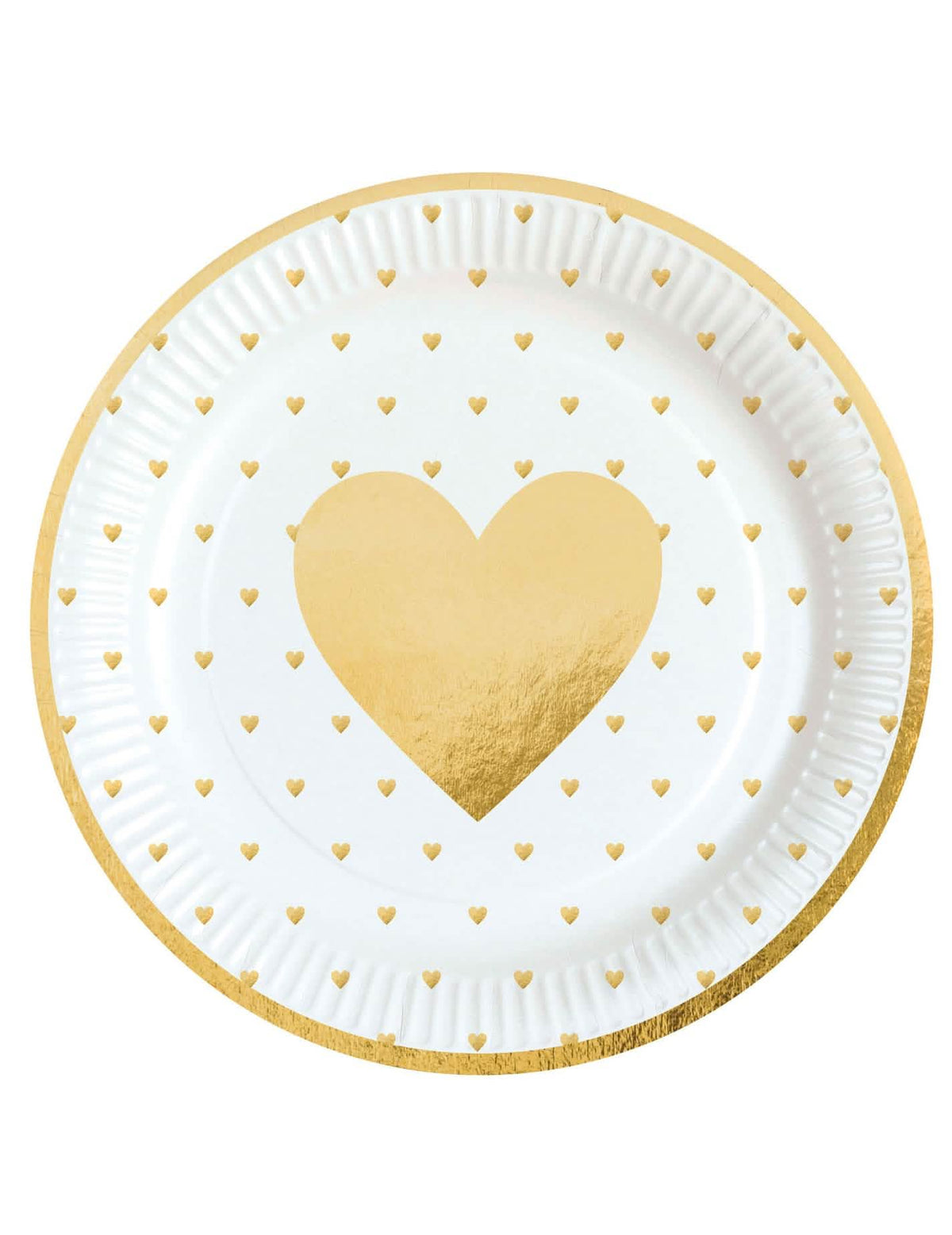 pratos de cartão coração dourado para dia dos namorados branco e dourado