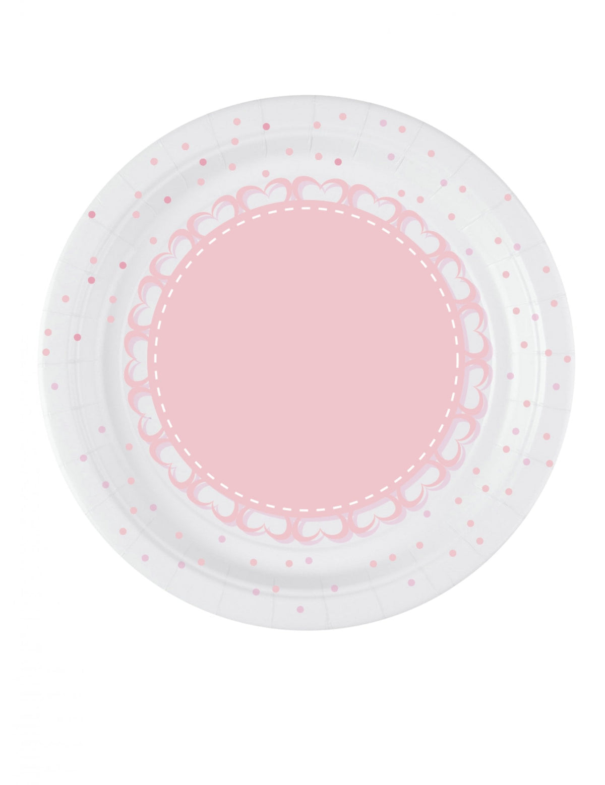 Assiettes en carton cœurs roses blanches à pois roses