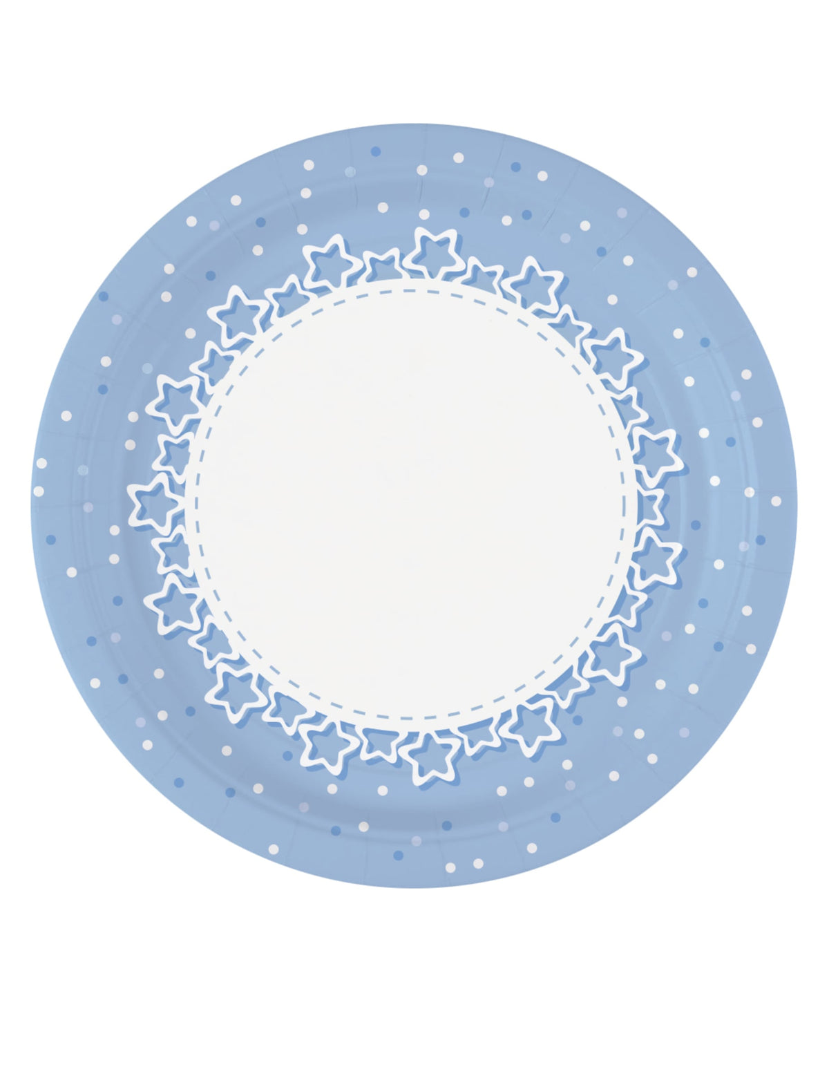 Assiettes en carton étoiles pour fête bleues à pois blancs