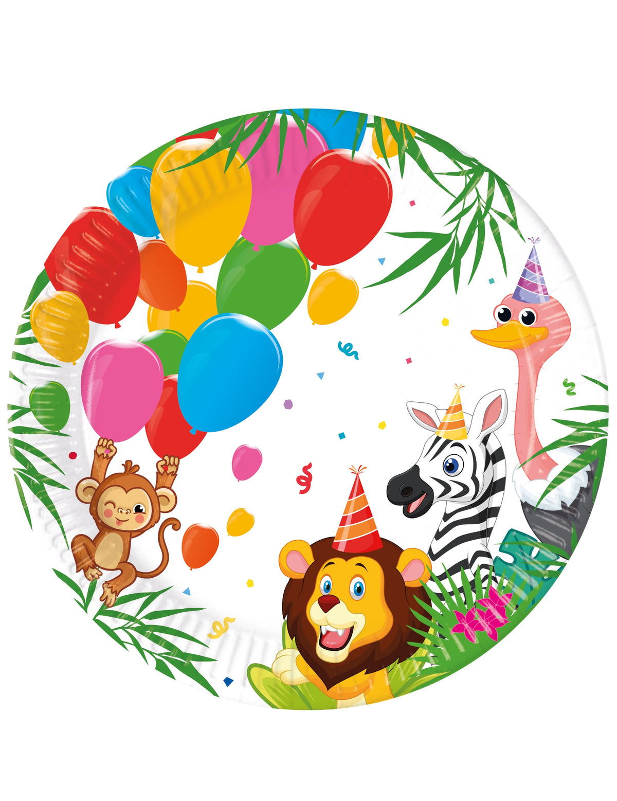 Assiettes en carton Jungle Balloons pour enfant multicolore avec animaux de la fête