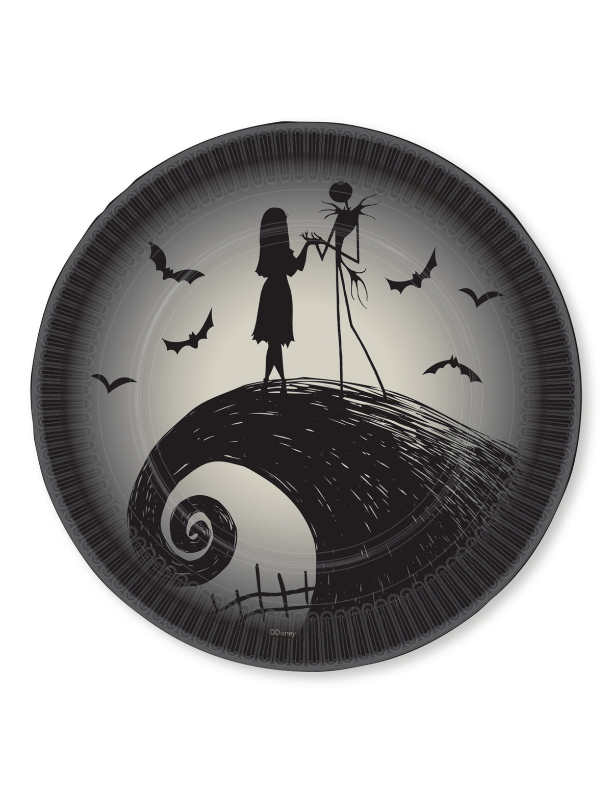 Assiette en carton L'étrange Noël de Mr Jack pour fête gris et noir avec Jack et Sally