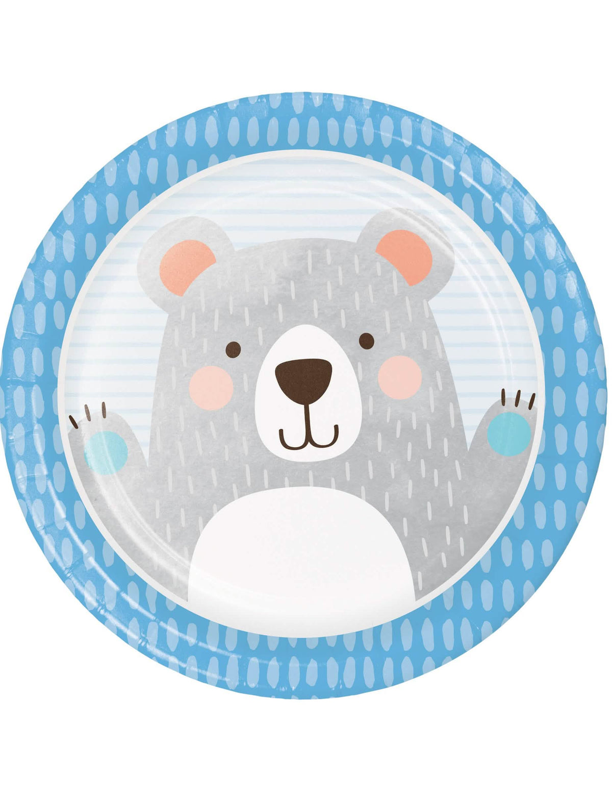 pratos de cartão urso pequeno para aniversário cinzento e azul