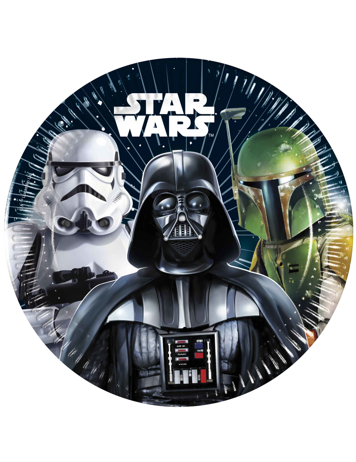 Assiettes en carton Star Wars Galaxy pour anniversaire bleu avec Dark Vador, Stormtrooper et Boba Fett