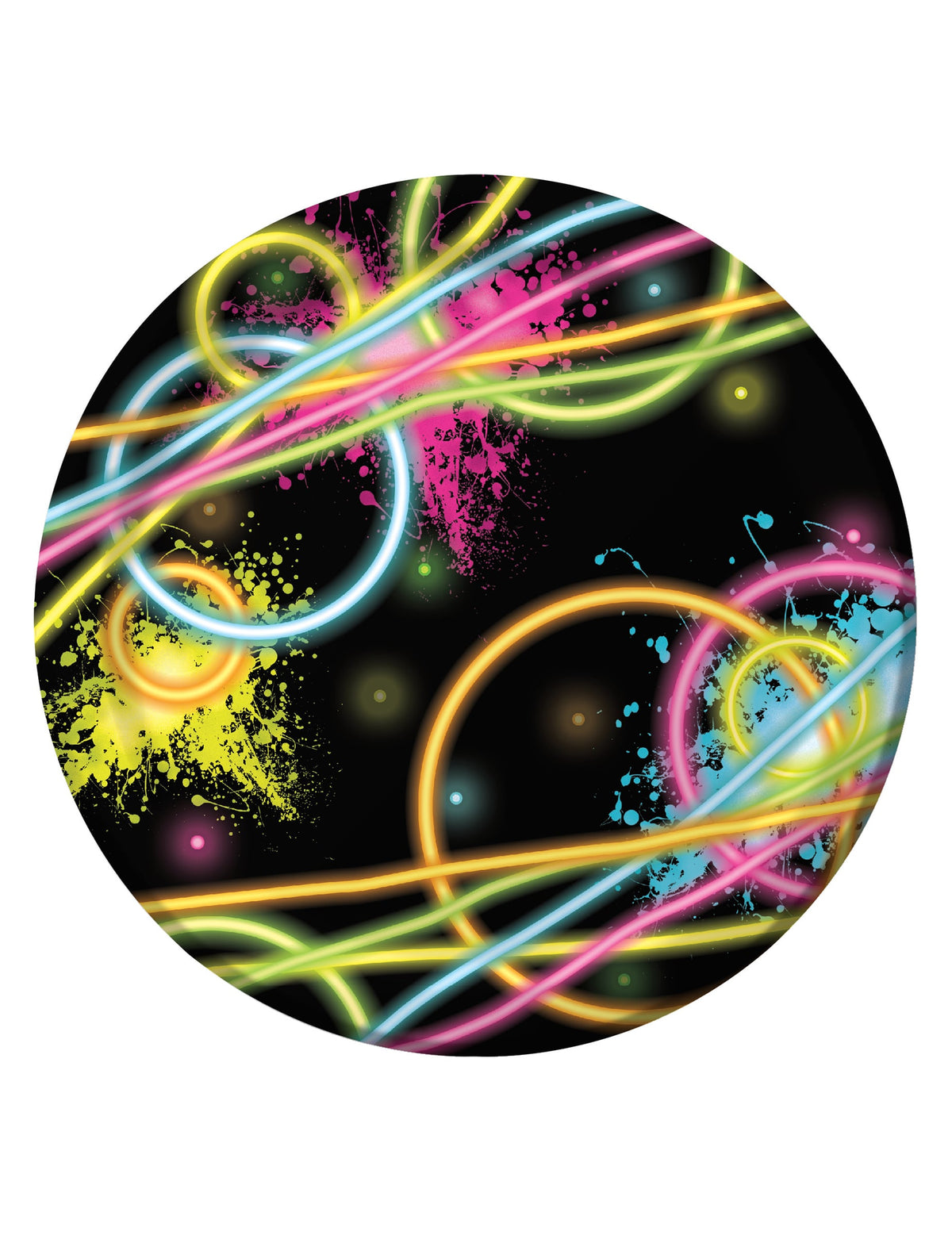 Assiettes en carton Glow Party noir avec motifs néon fluo