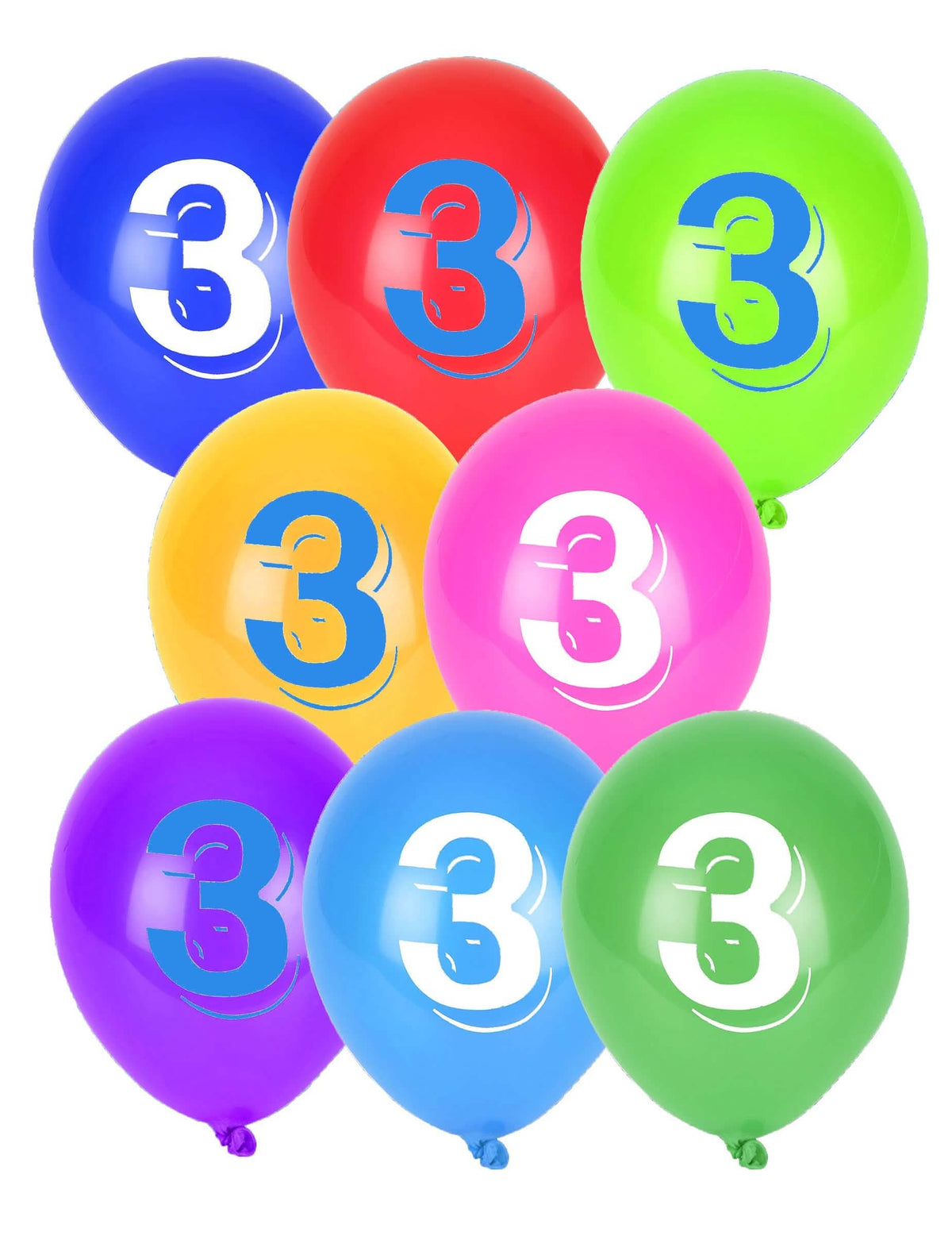 8 balões chiffre 3 multicolores
