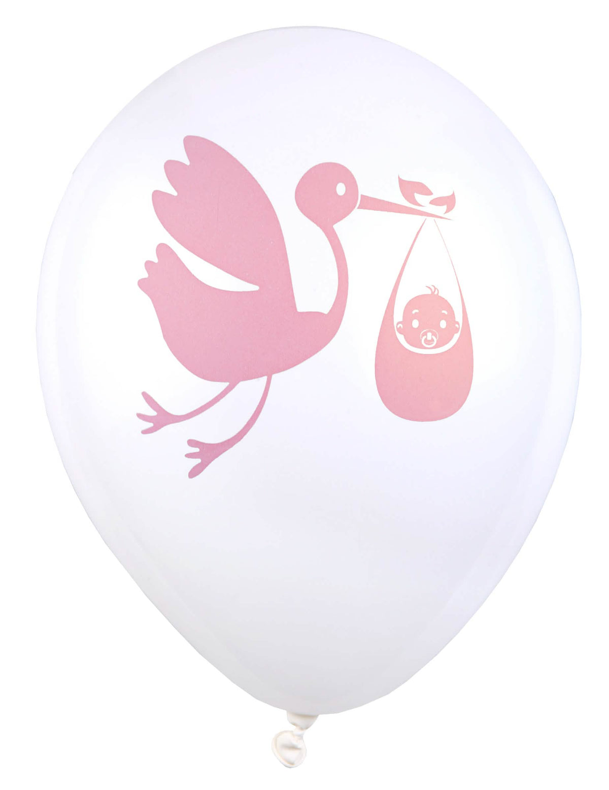balões de látex com motivo de cegonha para baby shower branco e cor de rosa