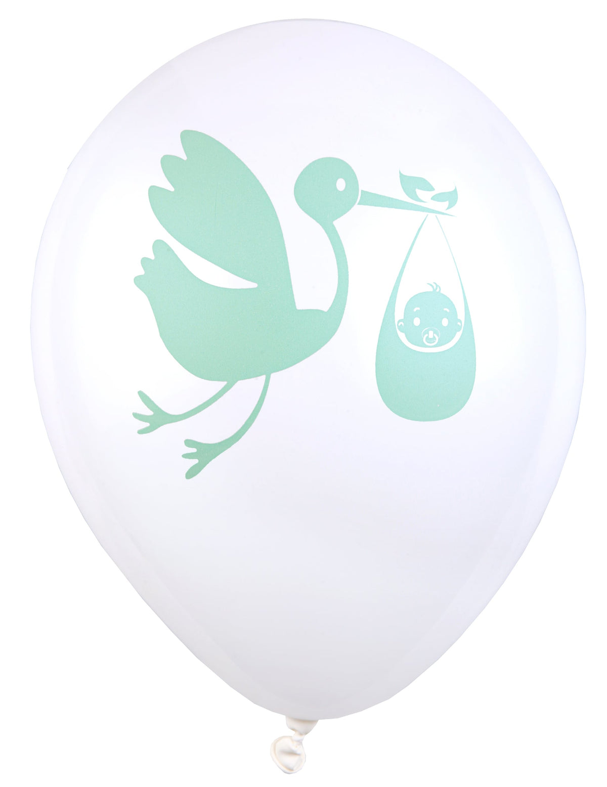 Ballons en latex motif cigogne pour baby shower blanc et vert