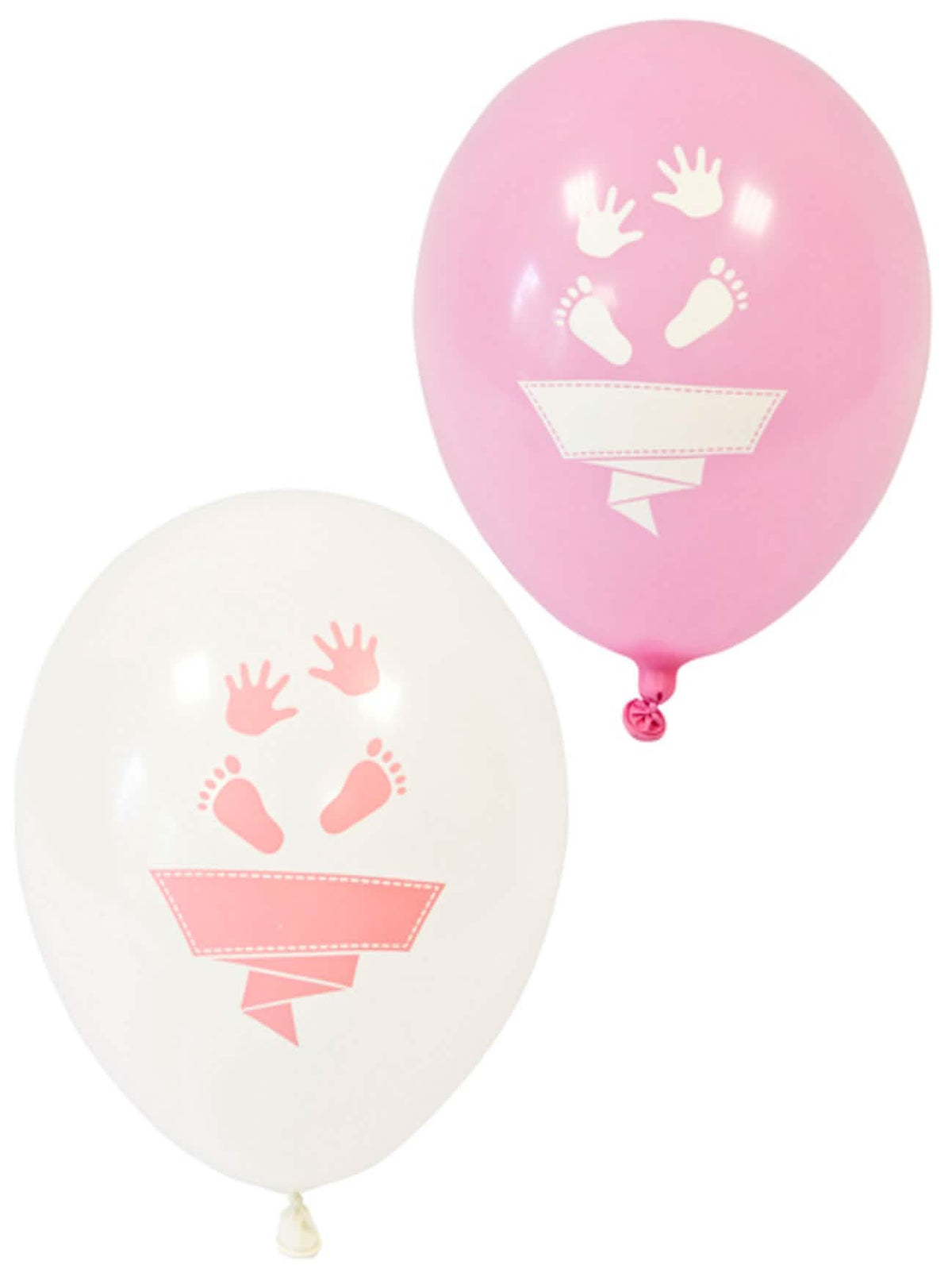 balões em latex pés e mãos para baby shower brancos e rosas