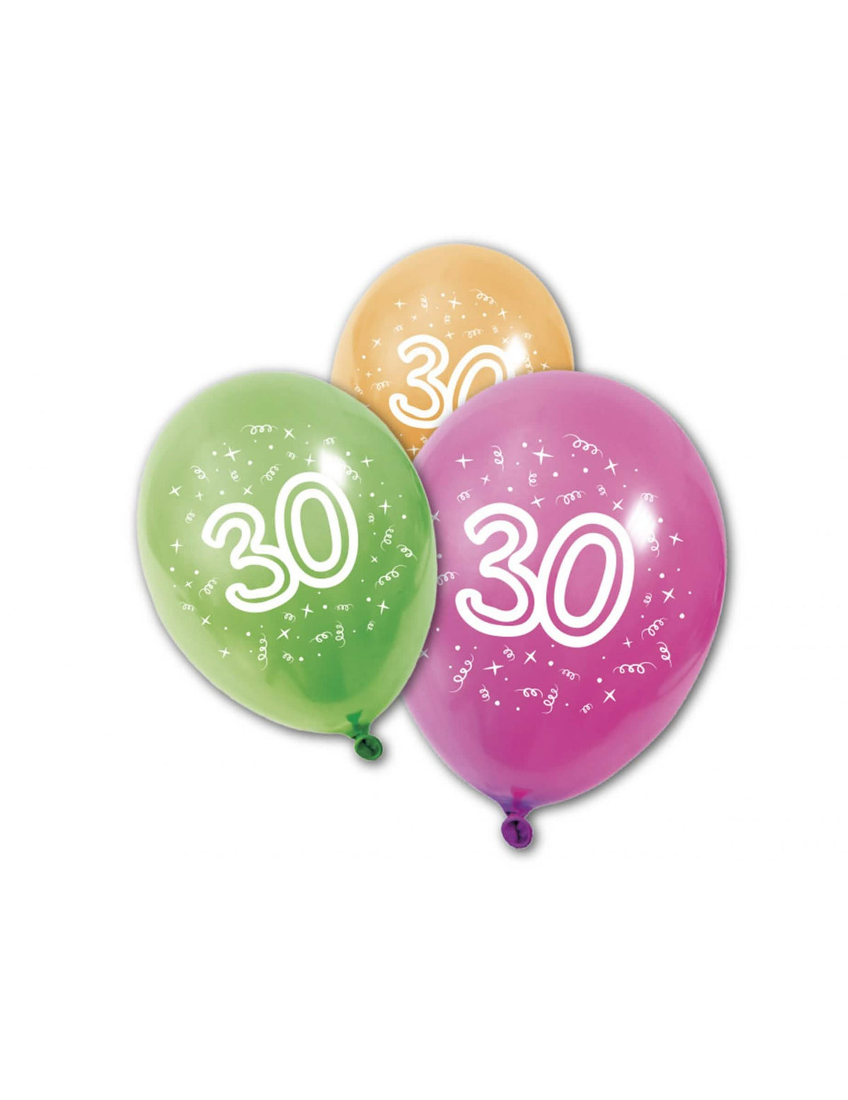 Balões em latex aniversário 30 anos multicoloridos com estampado branco