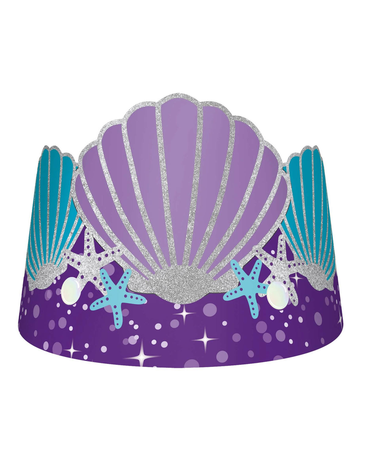 Coroas de cartão sonhos de sereias para criança violetas e azuis com conchas e estrelas-do-mar