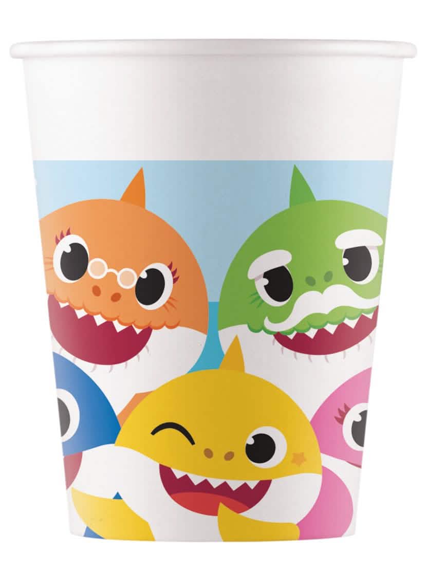 Copos de cartão Baby Shark para aniversário multicolores ilustrados