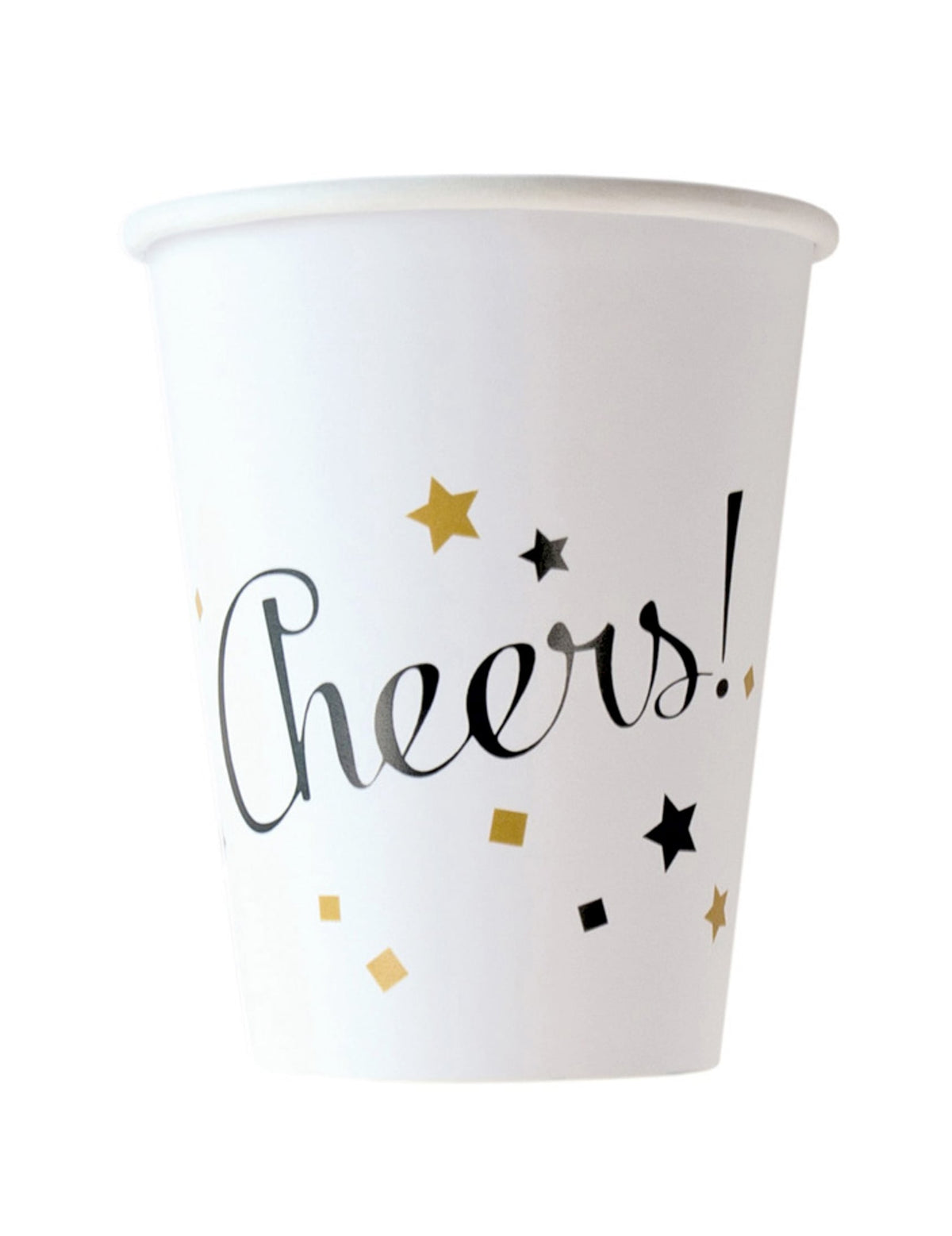 Copos de cartão happy new year para festa branco e dourado com inscrição Cheers