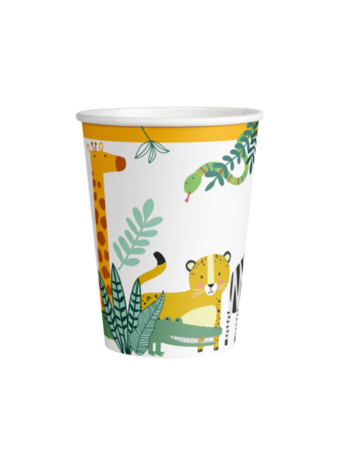 Gobelets en carton Get Wild Safari animaux jungle pour enfant blanc et jaune