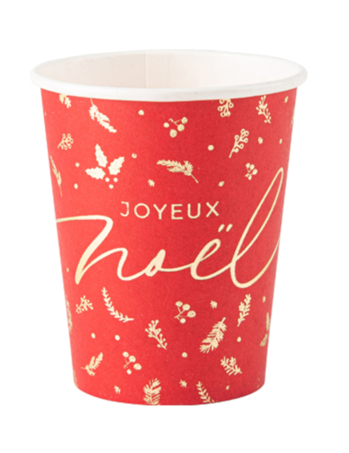 Gobelets en carton Holly Christmas pour Noël rouge et or
