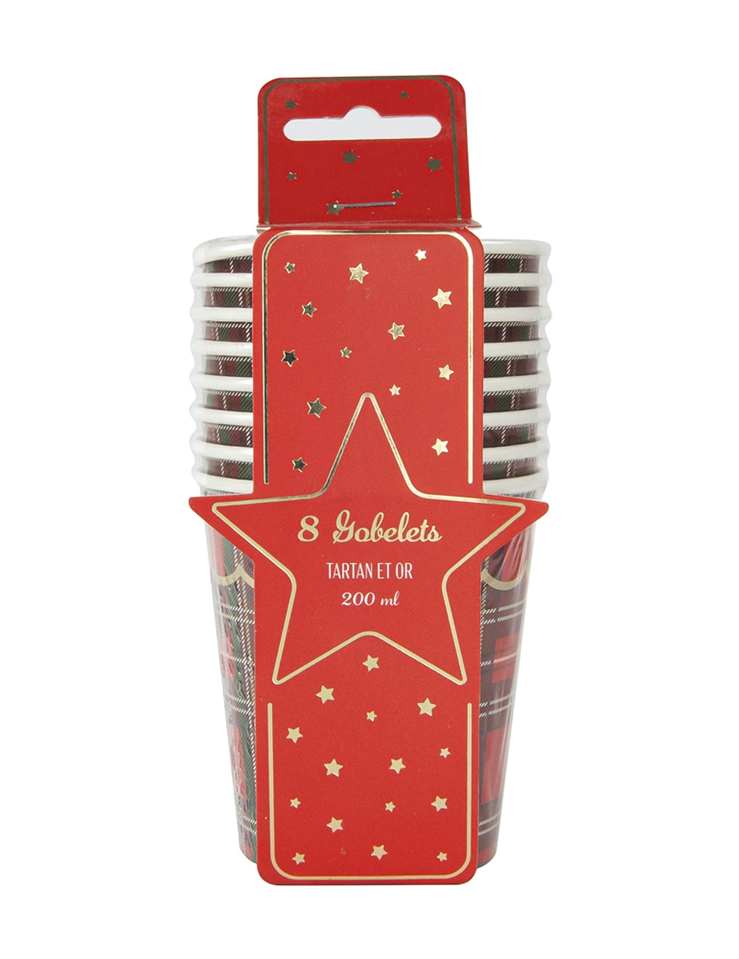 Vue du packaging des gobelets tartan de Noël