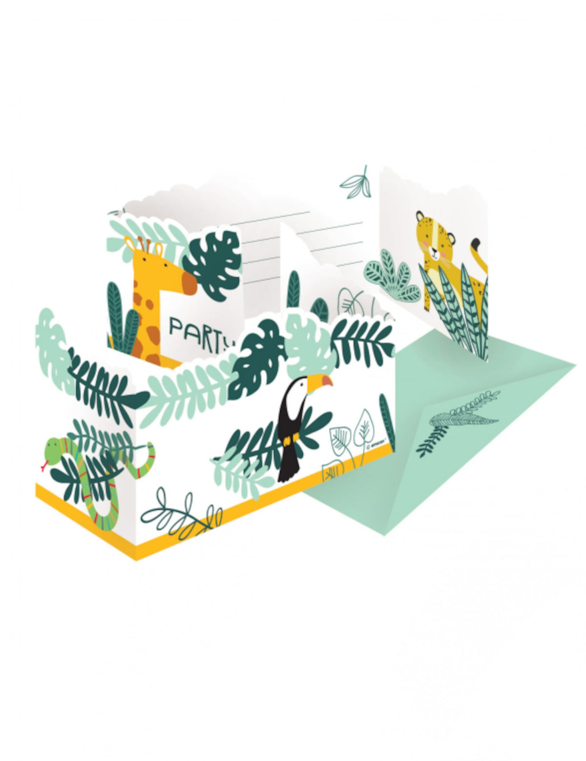 Invitations avec enveloppes Get Wild Safari animaux de la jungle pour enfant multicolores