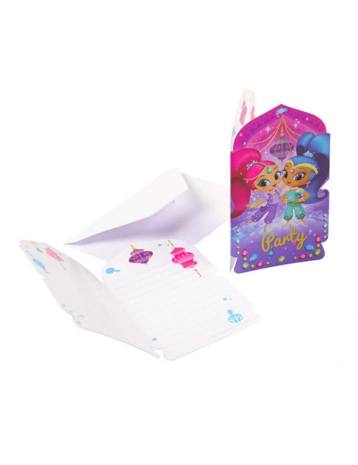 Convites e envelopes Shimmer e Shine para criança violeta e rosa