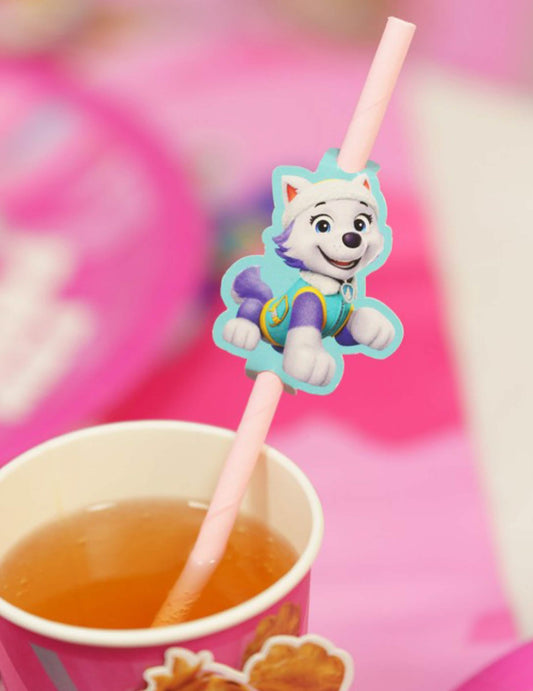 8 Palhinhas de cartão cor-de-rosa com medalhões Patrulha Canina™