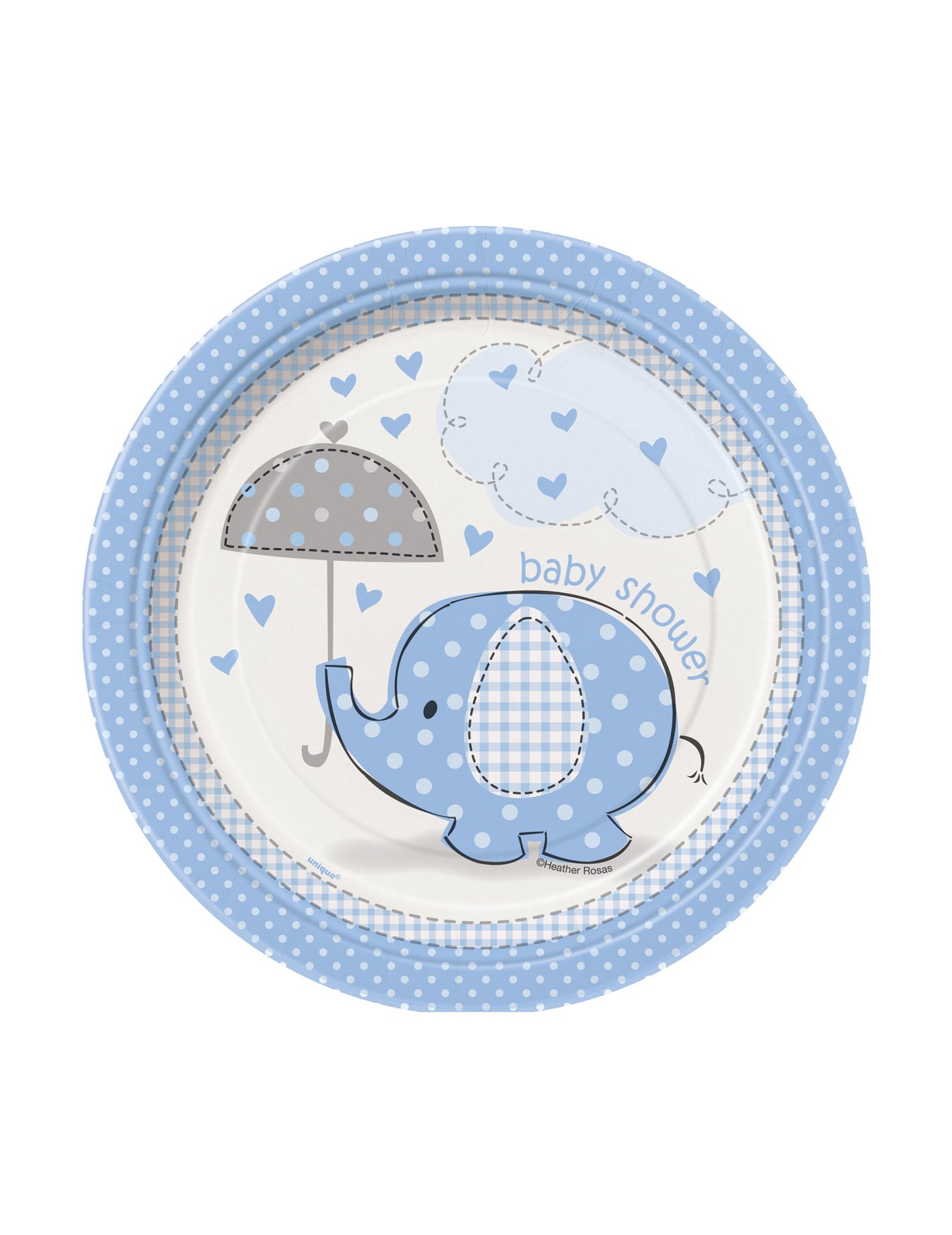 Assiette en carton éléphant pour baby shower bleu