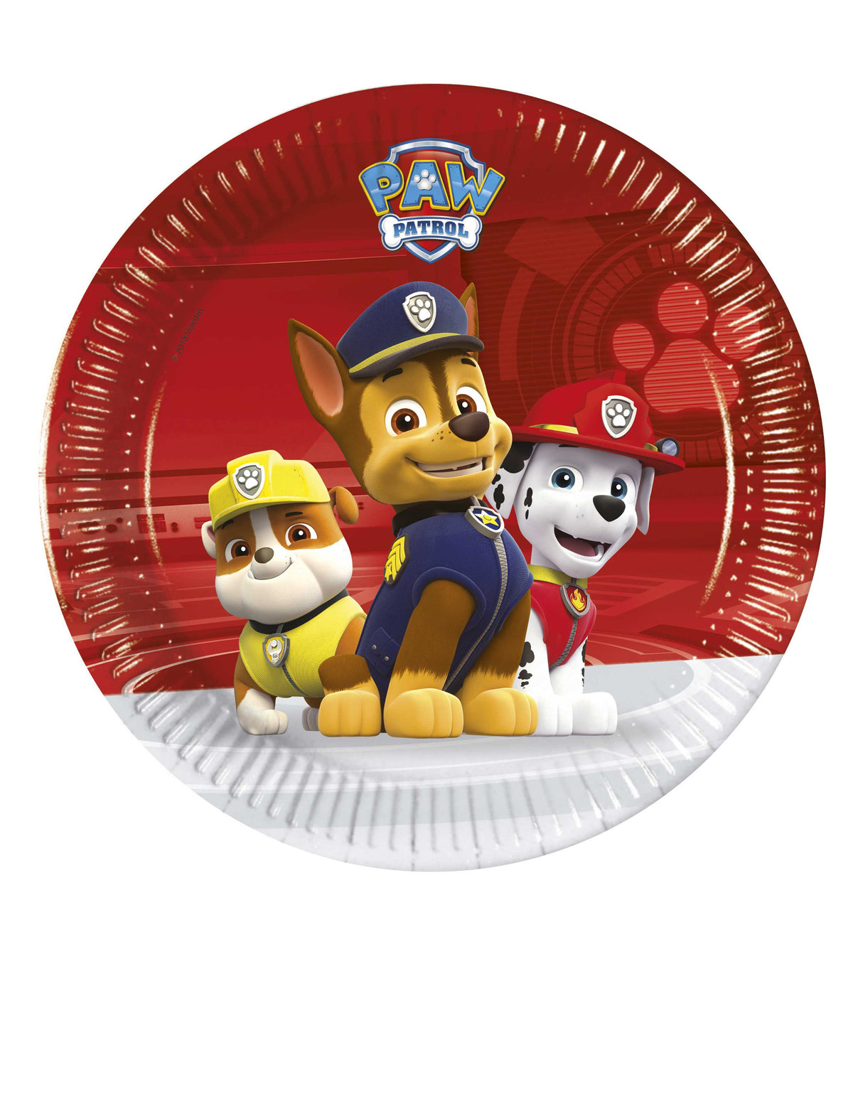 Assiettes en carton Pat' Patrouille prêt pour l'action pour enfant rouges avec Chase Marcus et Ruben