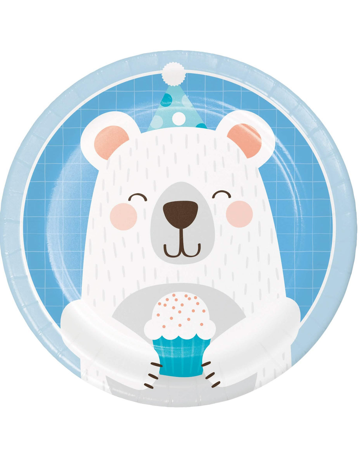 pratos de cartão pequeno urso branco para lanche de aniversário azul com motivo de urso e cupcake