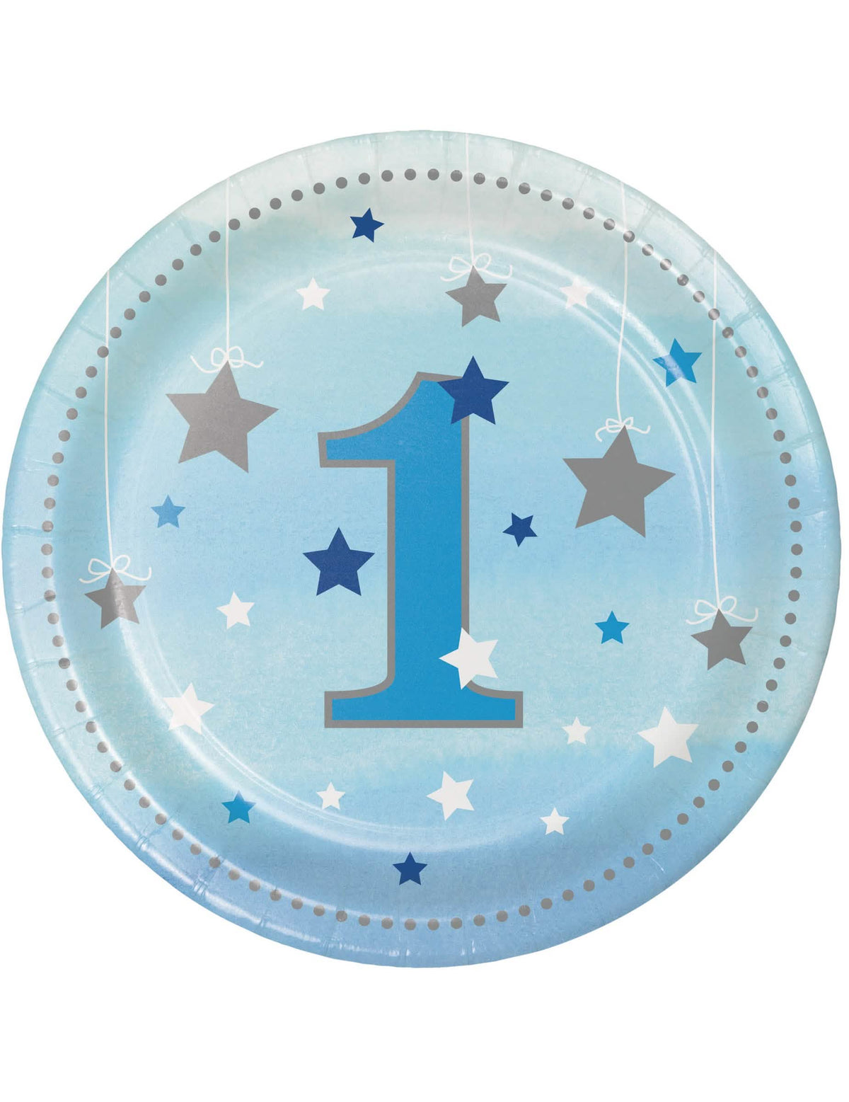 Pequenos pratos de cartão para primeiro aniversário One Little Star para criança azuis com estrelas
