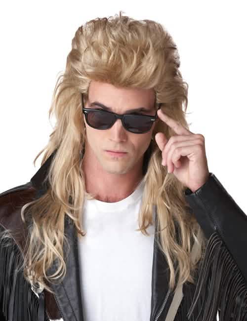 Peruca mullet dos anos 80 para homem loira