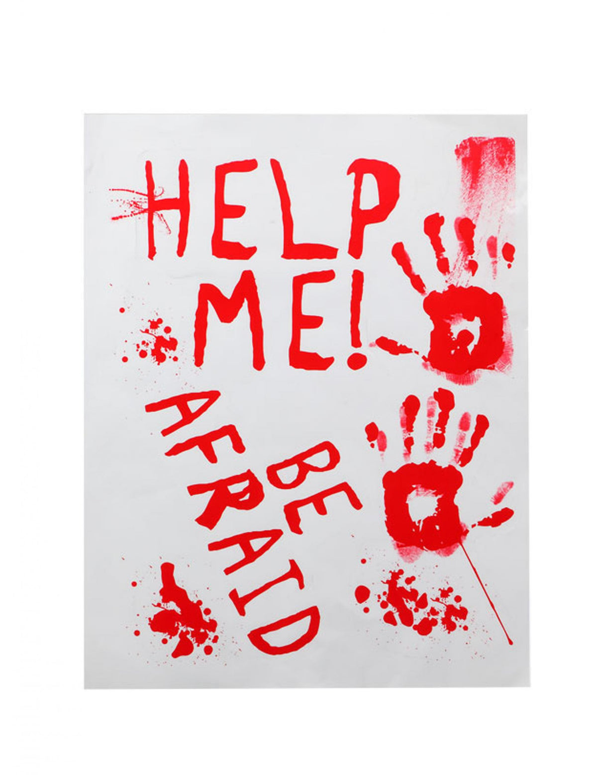 Affiche ensanglantée help me pour Halloween blanc et rouge avec traces de mains