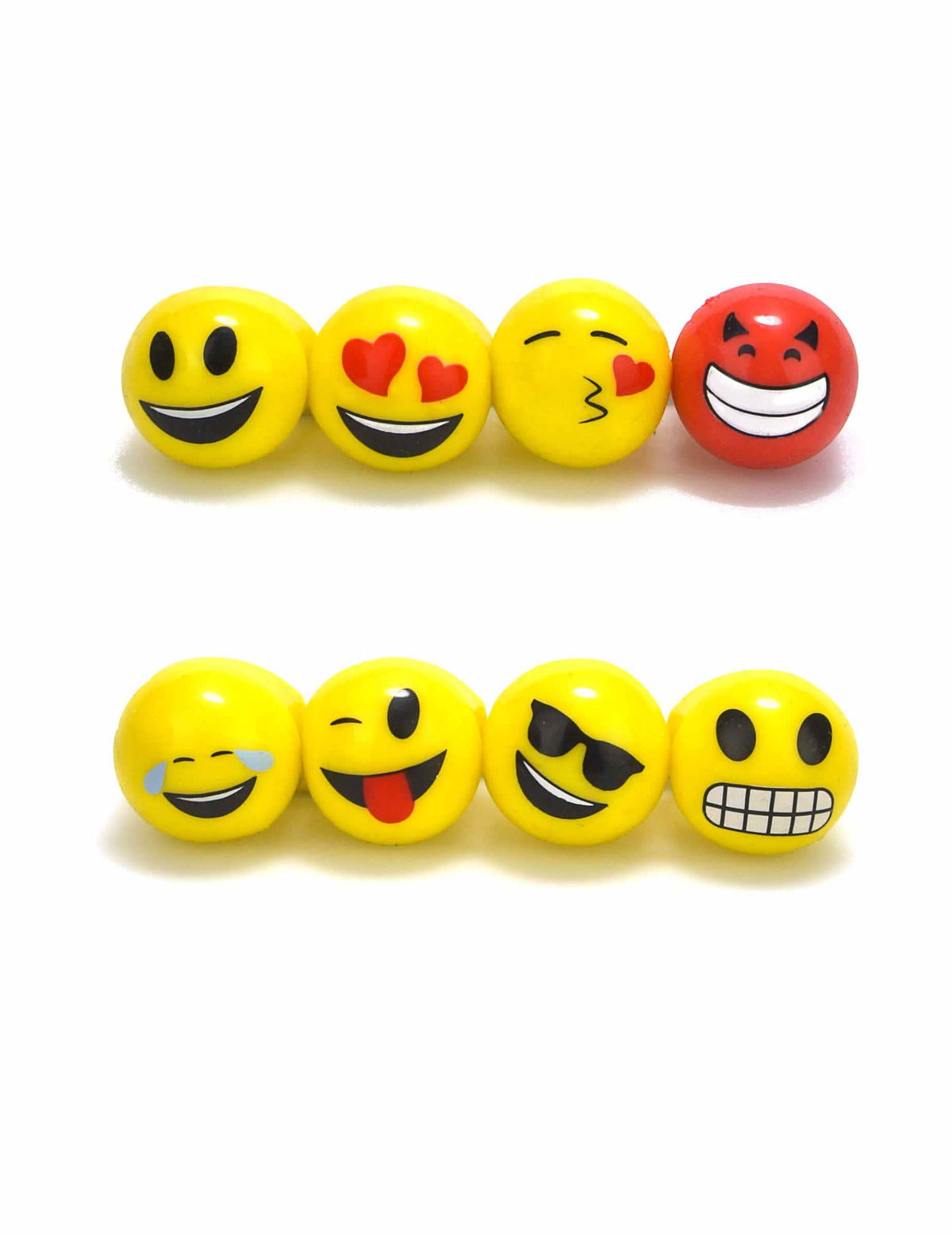 Anel LED Imoji™ para criança amarelo e vermelho com diferentes expressões emoticon